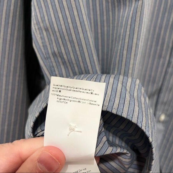 BOSS HUGO BOSS Button Down Long Sleeve Gray Striped Shirt Mens Size L - Picture 9 of 11
